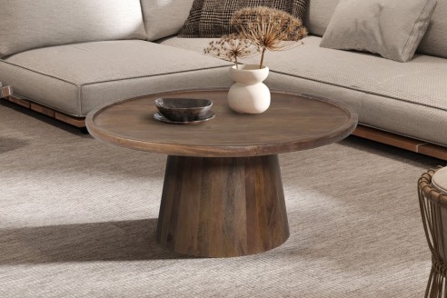 Table basse 'Jules' 80x36 cm Ronde Bois de manguier Brun clair