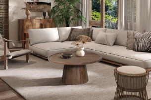Table basse 'Jules' 80x36 cm Ronde Bois de manguier Brun clair