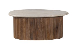 Table basse 'Louis' 90 cm Bois de manguier avec Travertin Beige