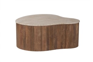 Table basse 'Paul' 83 cm Bois de manguier avec Travertin Beige
