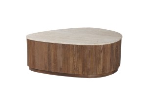 Table basse 'Nolan' 100 cm Bois de manguier avec Travertin Beige