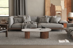 Table basse 'Marlon' 120 cm Bois de manguier avec Travertin Beige
