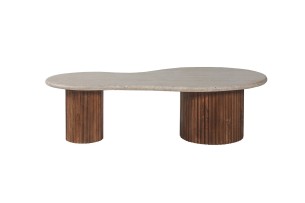 Table basse 'Marlon' 120 cm Bois de manguier avec Travertin Beige