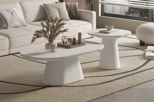 Table basse 'Tavira' 55 cm Ovale Ciment Blanc