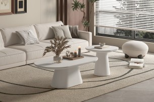 Table basse 'Tavira' 55 cm Ovale Ciment Blanc