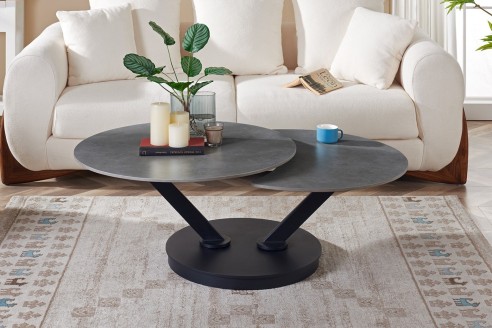 Table basse ronde Nara pierre gris clair – Mobilier de luxe Grand-Est