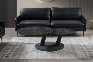 Table basse 'Sapporo' Ronde Rotative Pierre Gris foncé
