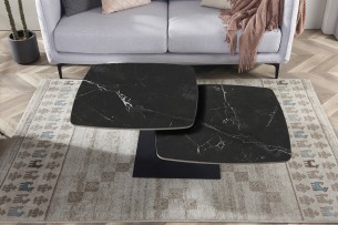 Table basse 'Sendai' Ronde Rotative Pierre Noir