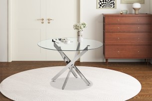 Table 'Lasi' 120 cm Ronde Verre, Pieds chromés