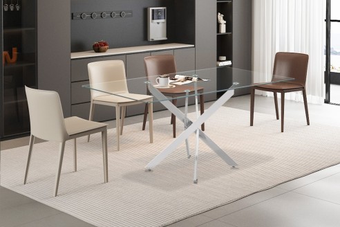 Table 'Lasi' 160 cm Verre, Pieds chromés