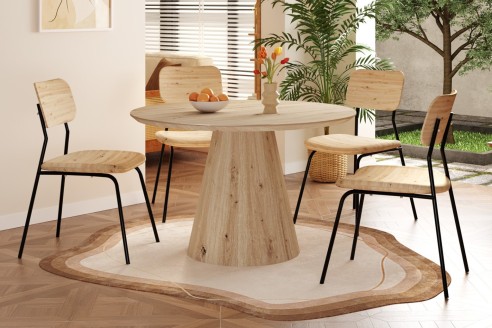 Table 'Tigo' 120 cm Ronde Décor Chêne vieilli