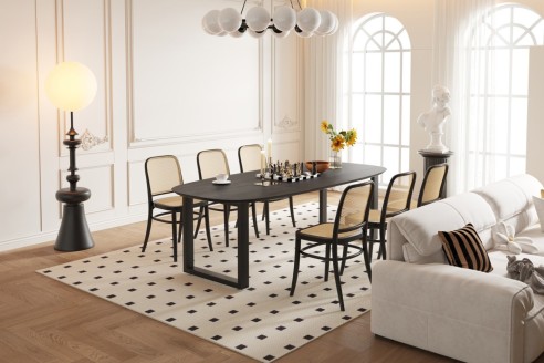 Table 'Tommy' 220x100 cm Ovale Danoise U-Pied Bois de Manguier Noir
