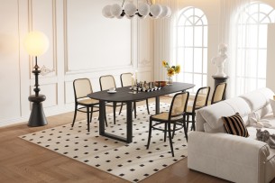 Table 'Tommy' 220x100 cm Ovale Danoise U-Pied Bois de Manguier Noir