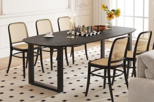 Table 'Tommy' 220x100 cm Ovale Danoise U-Pied Bois de Manguier Noir