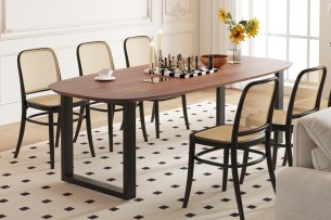 Table 'Tommy' 220x100 cm Ovale Danoise U-Pied Bois de Manguier Brun