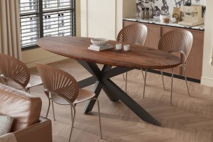 Table 'Tommy' 220x100 cm Ovale Spider-Pied Bois de Manguier Brun
