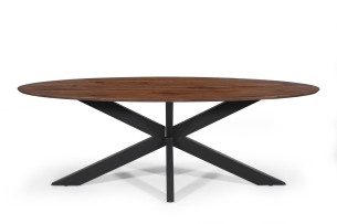 Table 'Tommy' 220x100 cm Ovale Spider-Pied Bois de Manguier Brun