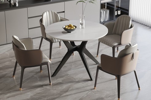 Table 'Apollo' 110 cm Pierre Brillante Ronde Snow Blanc