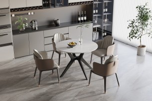 Table 'Apollo' 110 cm Pierre Brillante Ronde Snow Blanc