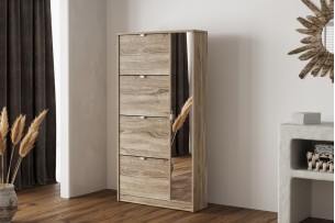 Rangement chaus. 'Marcel' 4 tiroirs et 1 porte miroir Décor Sonoma