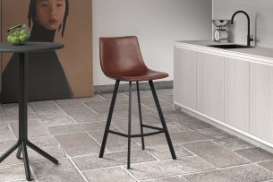 Chaise de comptoir 'Ozan' PU Brun