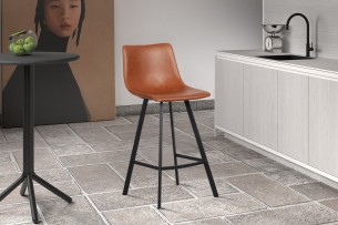 Chaise de comptoir 'Ozan' PU Cognac