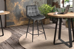 Chaise de comptoir 'Juta' Velours Gris foncé