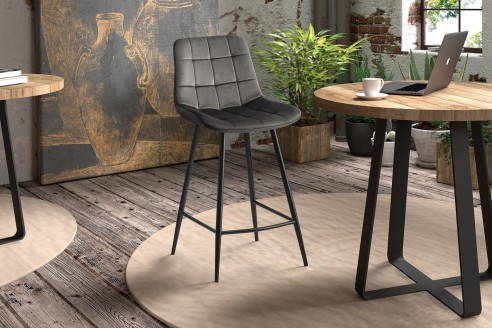 Chaise de comptoir 'Juta' Velours Taupe