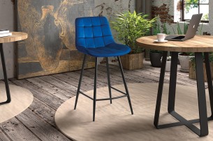Chaise de comptoir 'Juta' Velours Bleu