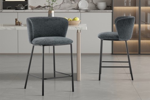 Chaise de comptoir 'Arthur' Tissu Ote Belfast 39 Gris foncé