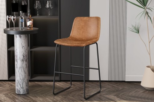 Chaise de Comptoir 'Mancia' PU Ote Topper 02 Cognac